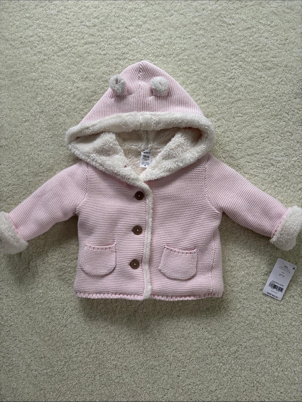 Carter's Pink Sherpa-Lined Hooded Baby Knit Jacket